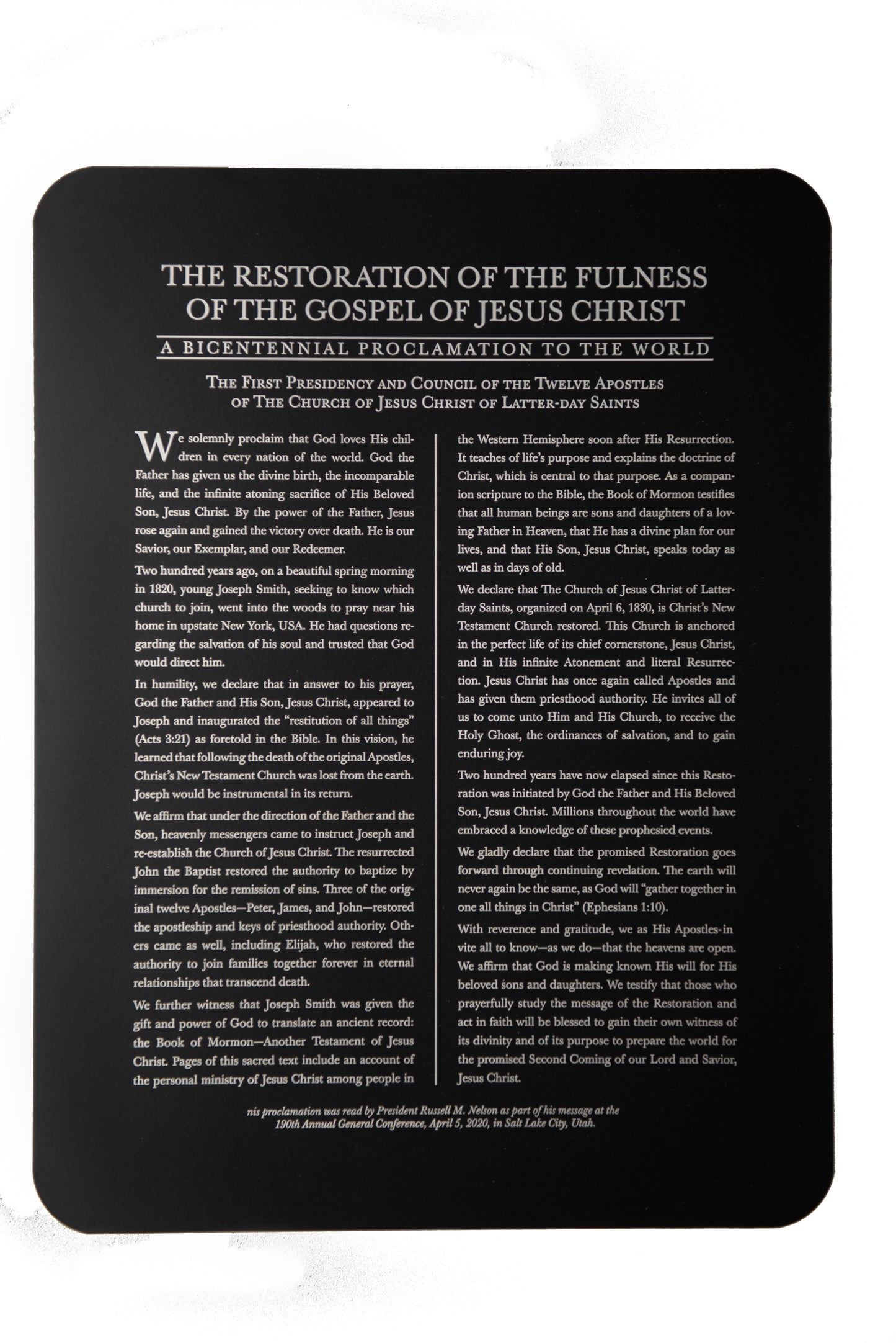 The Restoration of the Fullness of the Gospel of Jesus Christ