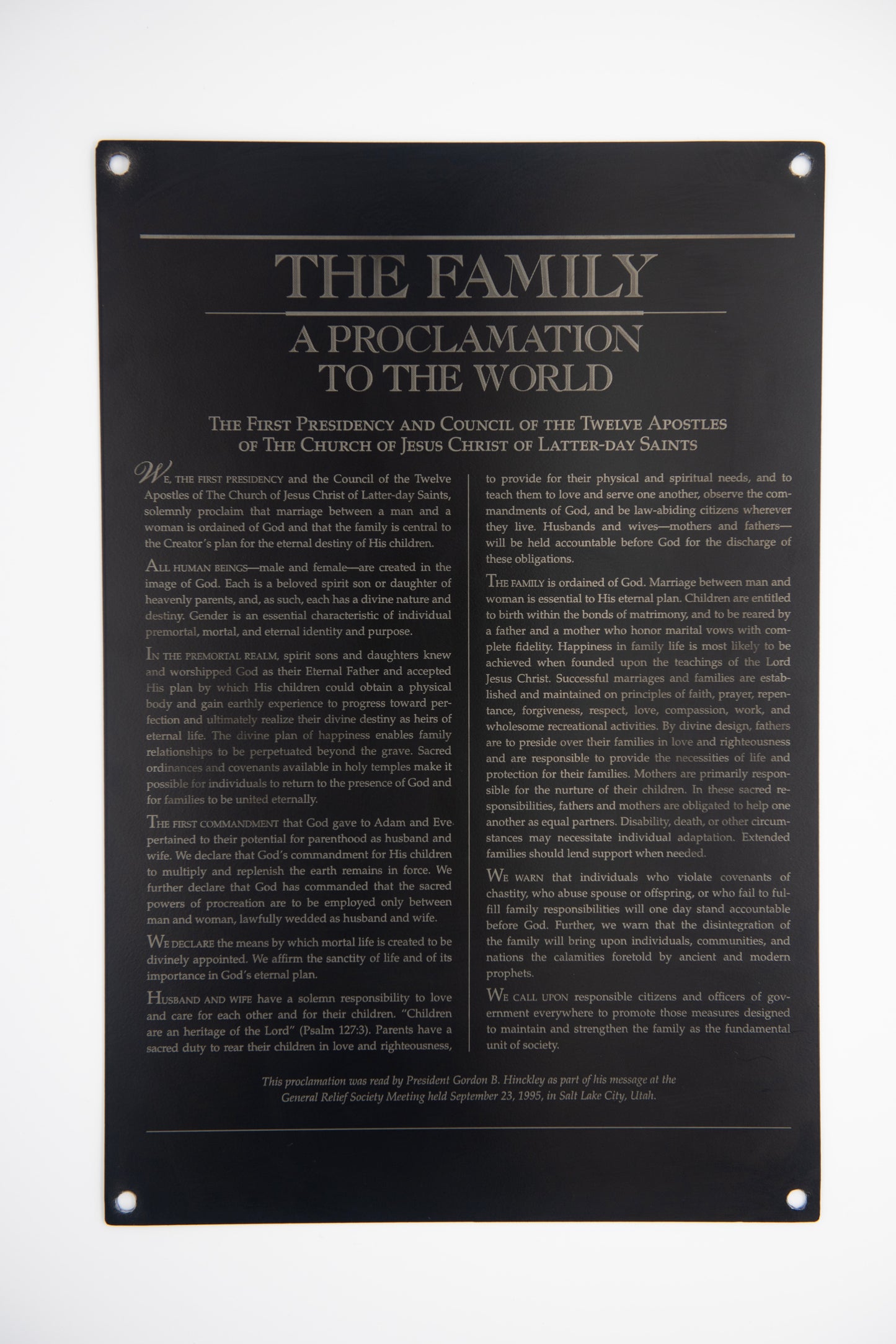 The Family Proclamation 12" X 18" Steel Decorative Plate