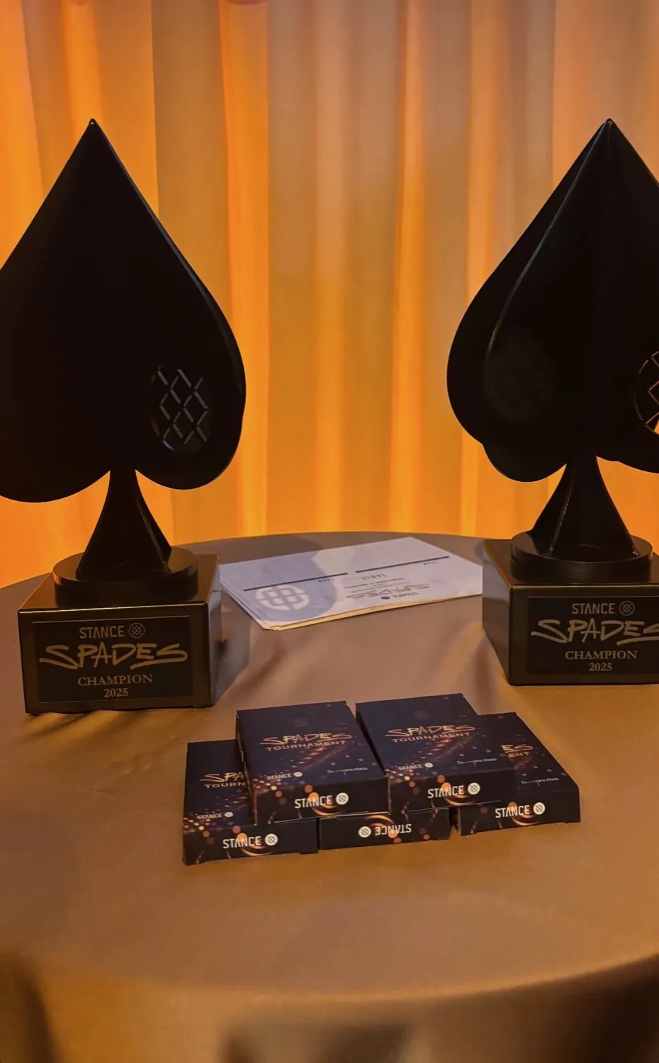 A pair of Stance Spades Champion trophies staged for the winners